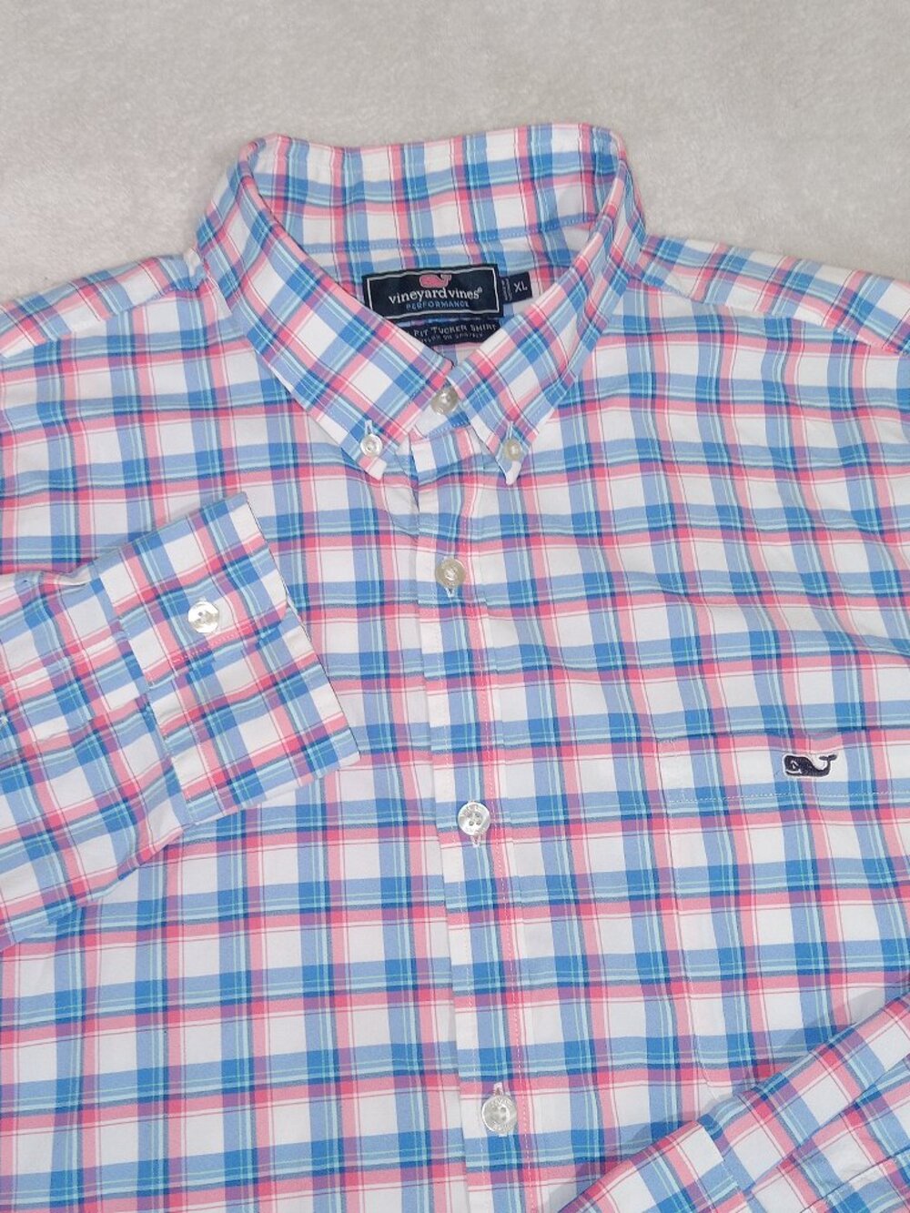 Vineyard Vines Performance Tucker Shirt Men's XL Slim Fit Plaid Nylon Stretch
